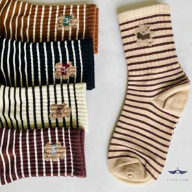 جوراب طرح رینگی گلدوزی تدی برند شایسته (کرمی)