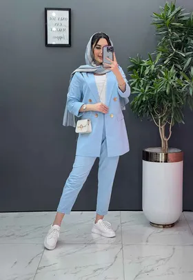ست مانتو شلوار لینن چهاردکمه