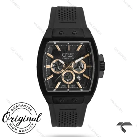ساعت کرست مردانه 6325-3 مستطیلی فول دیت مشکی Crest-11011-G