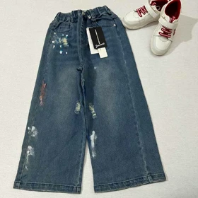 شلوار جین بگ زاپدار طرح رنگی رنگی دخترانه وارداتی