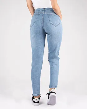 شلوار جین مام فیت آبی روشن