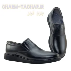 کفش رسمی/روزمره مردانه طبی بدون بند ساده چرم طبیعی مشکی بزرگ پا