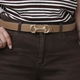 کمربند چرمی مات زنانه مدل be7035 (کرم تیره)