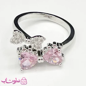 انگشتر زنانه طرح پاپیون سفید صورتی نگینی فری سایز
