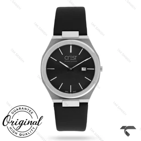 ساعت کرست مردانه 6399-5 نقره ای بند چرم مشکی Crest-11094-G