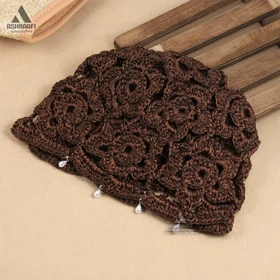 کلاه زنانه بافتنی Crochet Hat HA197 (قهوه‌ای)