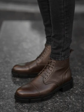 بوت چرم طبیعی زیپ‌دار قهوه ای sho169