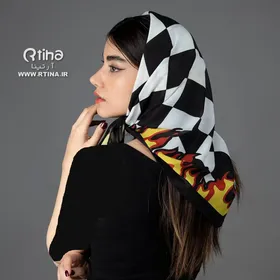 مینی اسکارف شیک زنانه دخترانه طرح شطرنجی با شعله های آتش