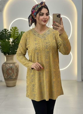 تونیک نگین‌دار مدل ژالین کد 50286 (زرد)