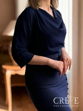 پیراهن یقه شل کمردار ده دکمه