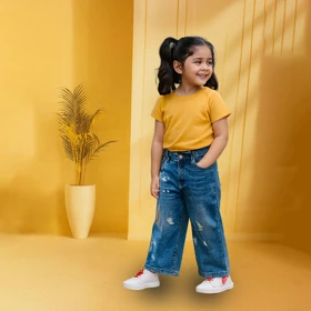 شلوار جین بگ زاپدار طرح رنگی رنگی دخترانه وارداتی