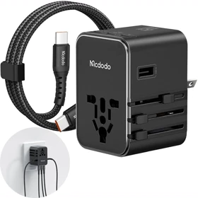 شارژر دیواری USB، تایپ‌سی 45 وات و تبدیل پریز 2500 وات مک‌دودو CP-3270 با کابل تایپ‌سی به تایپ‌سی