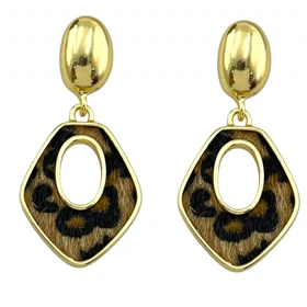 گوشواره زنانه مدل پانترا آویزدار طرح پلنگی با فریم طلایی