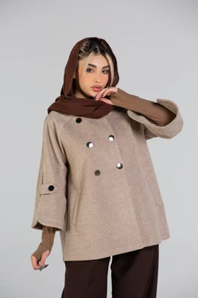 پالتو یقه ایستاده 6 دکمه (کرم تیره)