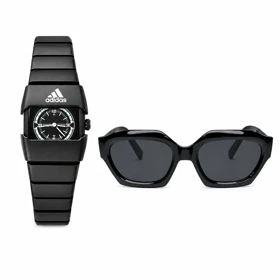 پکیج ساعت مچی مردانه آدیداس بند استیل فنری لوکس+عینک آفتابی اسپرت چند ضلعی مدل Dior