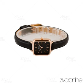 ساعت دنیل ولینگتون زنانه مربعی رزگلد صفحه مشکی بند چرم 104805