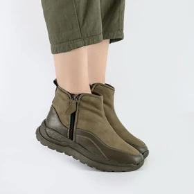 بوت و نیم بوت زنانه و دخترانه مدل دو بر زیپ رنگ یشمی کد A560