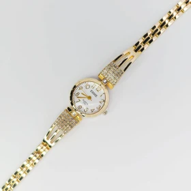 ساعت مچی زنانه مجلسی EHHE نگین‌دار با موتور کوارتز (بند طلایی صفحه سفید)