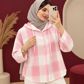 شومیز چهارخانه وارداتی مدل نیلا کد 6077 (صورتی)