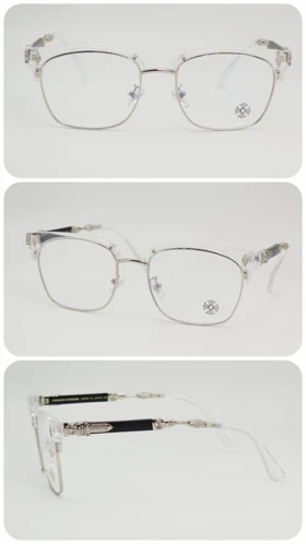 عینک آفتابی مردانه و زنانه کروم هارتز Chrome Hearts 2275 ضد اشعه UV400 (فریم فلز نقره‌ای و کائوچو بی‌رنگ عدسی‌ها بی‌رنگ)