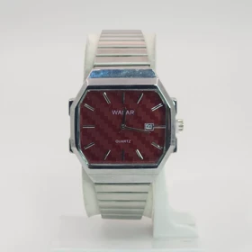 ساعت مچی مردانه والار Walar بند کرکره ای با قفل ریلی (نقره ای صفحه قرمز)