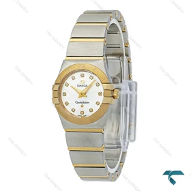 ساعت زنانه امگا دورنگ طلایی صفحه سیلور نگین اسمال Omega-7274-L