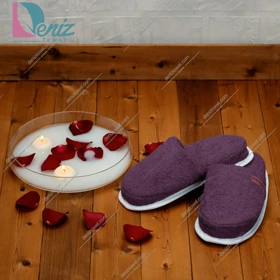 دمپایی حوله ای طرح کرالیچ رنگ بادمجانی