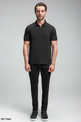 تیشرت یقه دار نیم زیپ