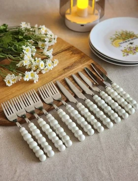 کارد و چنگال دسته مرواریدی سفید براق