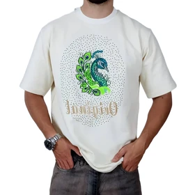 تیشرت آستین کوتاه شیری مدل طاووس