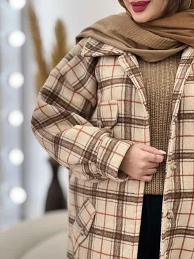 پالتو بلند چهارخونه سر جیب دکمه