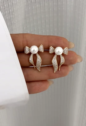 گوشواره مدل پاپیون مروارید ژوپینگ