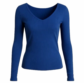 بلوز آستین بلند زنانه پپا مدل Vneck رنگ آبی