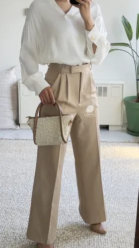 شلوار کرم پارچه ای