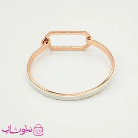 دستبند دخترانه چرم استیل مدل مستطیل سفید رزگلد