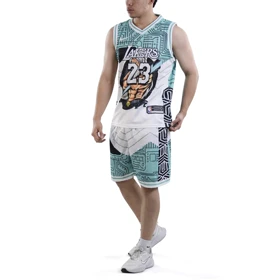 ست رکابی و شلوارک بسکتبالی لیکرز مدل Nike-DRI FIT-5B069 سفید آبی