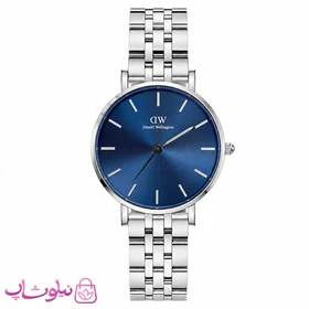 ساعت مچی دنیل ولینگتون زنانه مدل عقربه ای با بند نقره ای و صفحه آبی کیفیت مستر کد 3700
