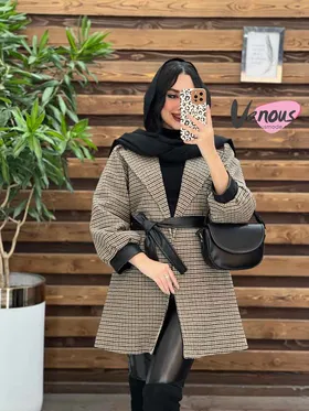 پالتو طرحدار سرآستین چرم