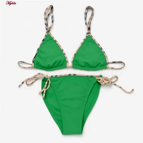 مایو دوتکه زنانه رنگ سبز با بند کرم مدل h-1207