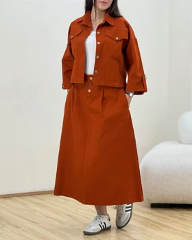 ست کراپ و دامن کتان