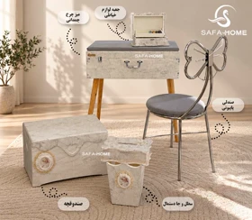 ست میز چرخ خیاطی چمدانی مدل دوژان طوسی پتینه سفید