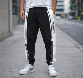 شلوار جاگر مشکی سفید دمپاگتر پارچه گلکسی پنبه* فوق‌العاده شیک و با کیفیت بالا کد 1