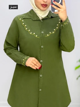 مانتو یقه مردانه لینن میراکل کد 2014502 (سبز)