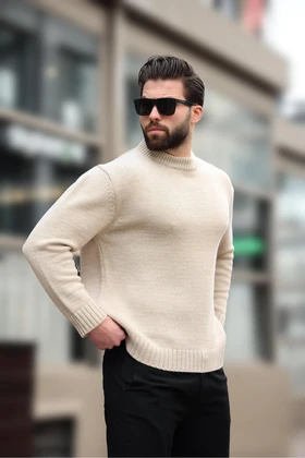 ژاکت بافتنی مردانه یقه بژ E7402