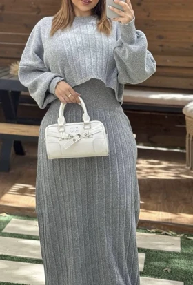 بافت ست اوال دامن و کراپ پلیسه