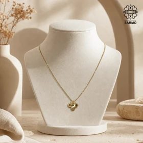 گردنبند استیل ونکلیف تک گل طلایی کد 509428062