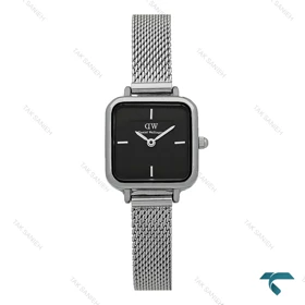 ساعت دنیل زنانه مربعی بند حصیری نقره ای صفحه مشکی DW-7629-L