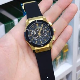 ساعت مچی مردانه هابلوت 3 موتور فعال کرنوگراف سری های کوالیتی کد 2 (بند و صفحه مشکی قاب طلایی)