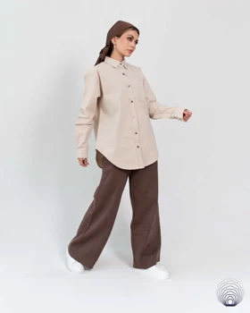 شومیز زنانه لینن کرمی روشن H&M