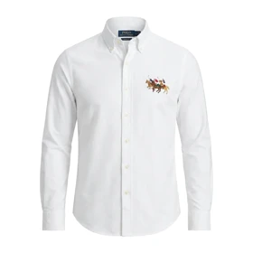 پیراهن گلدوزی مردانه طرح چوگان برند Ralph Lauren (سفید)